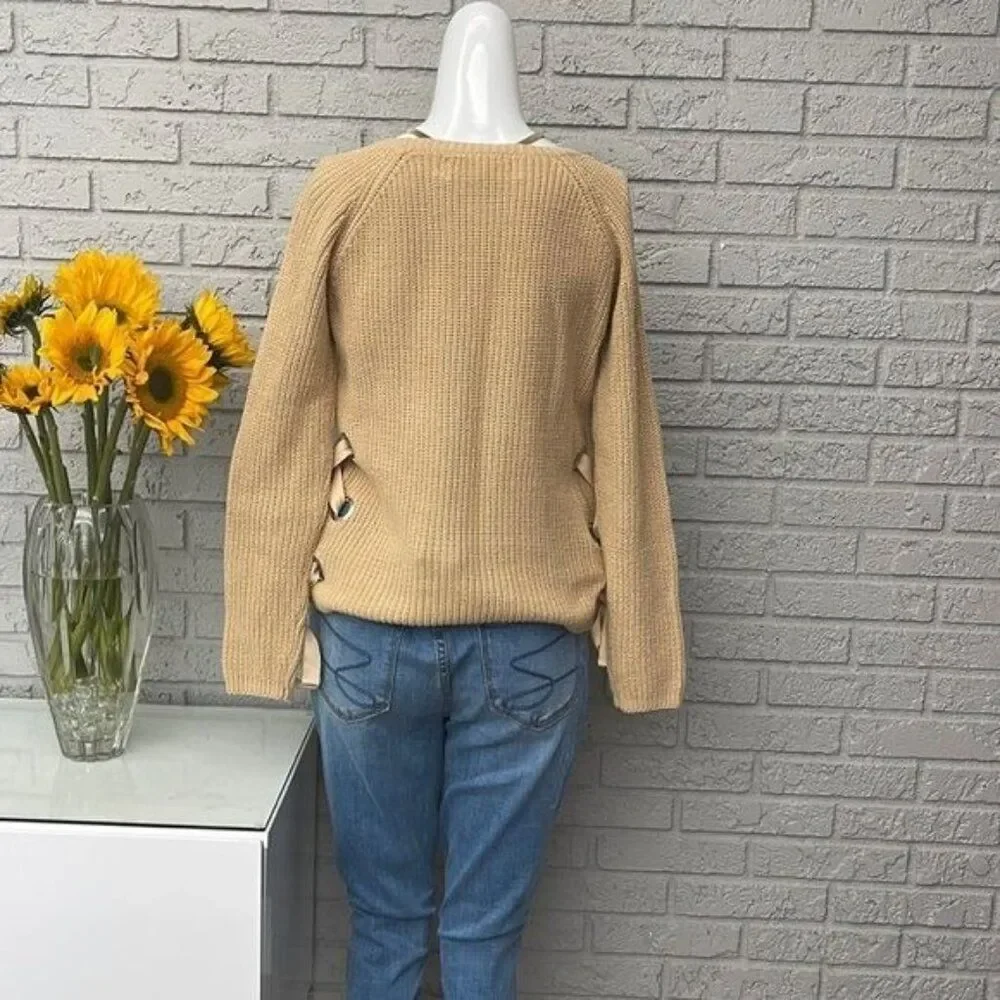 Sheryl Crow Women Tan Sweater With Side Tie Detail Sweater Size S
